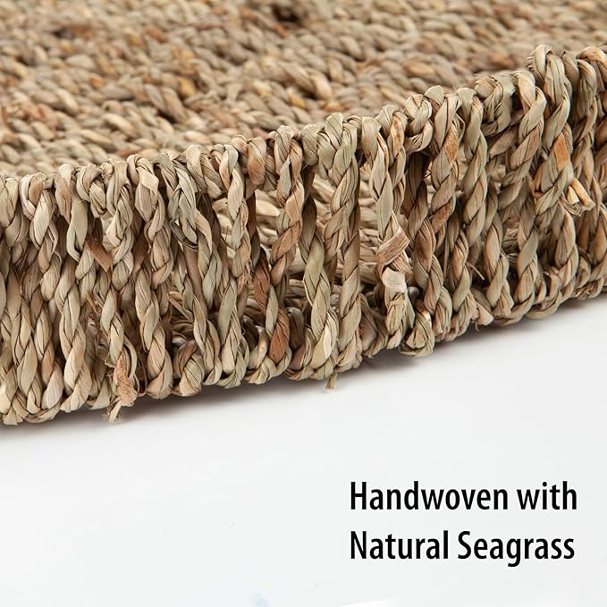 Round Ottoman Tray Large Wicker Serving Tray with Handles for Coffee Table, 16 Inch Handwoven Natural Seagrass Tray