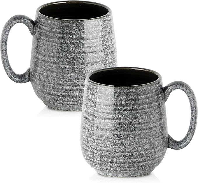 Hasense Large Coffee Cups Ceramic Set of 2, Porcealin 20 oz Coffee Mugs as Friend Gifts, Modern Coffee Mug with Big Handle for Latte Coffee Tea Soup as Friend Gifts, Dishwasher and Microwave Safe,Grey