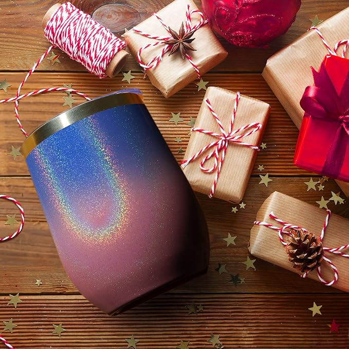 MEWAY 12oz/8 Pack Wine Tumbler Glasses with Lid - Stemless Double Wall Vacuum Stainless Steel Glitter Tumbler - Keeping Cold & Hot Cup for Coffee,for Women(Gradient Pink,Set of 8)