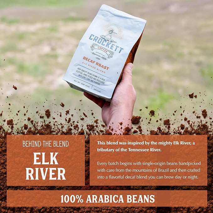 Crockett Decaf Ground Coffee – Bold Decaf Ground Coffee with Rich Flavor, Smooth Body & No Bitterness – Perfect for Classic Coffee Drinks, Caffeine-Free Energy & Guilt-Free Brewing