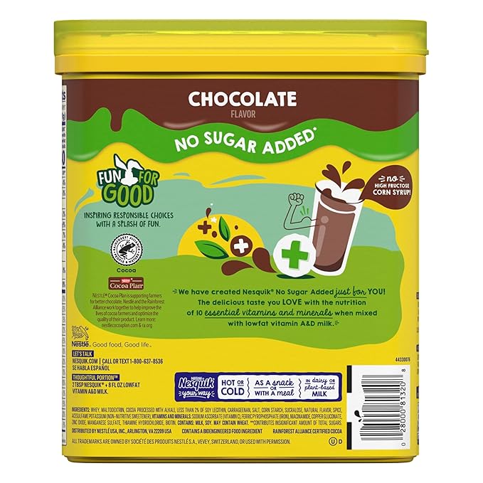 Nesquik Chocolate Powder No Sugar Added, 16 oz