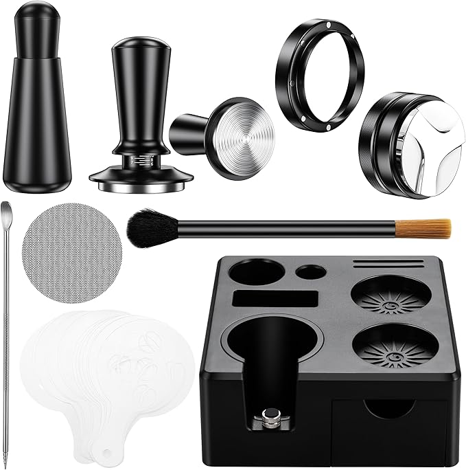 9 Pack Espresso Accessories Kit（Square）,58mm Espresso Tool Kit | Espresso Tamping Station | Coffee Distributor Tamper | WDT Tool | Dosing Funnel | Mother's Day Gift for Espresso Lovers