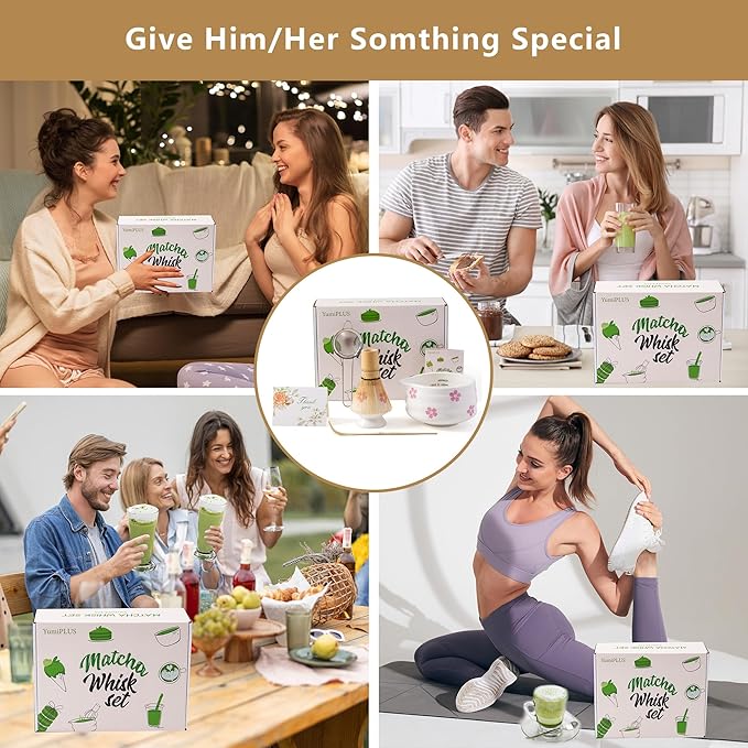 5pcs Premium Matcha Set,Ceramic Bowl with Spout and Bamboo Whisk set, Ceremonical Matcha Kit for breakfast/latte,Tea Starter Making Kit,Unique Matcha Gift set (sakura)