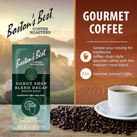 Boston’s Best Coffee - Hearty Medium-Roast Donut Shop Decaf Gourmet Premium Ground Coffee, 11 oz. / 311 g Bag