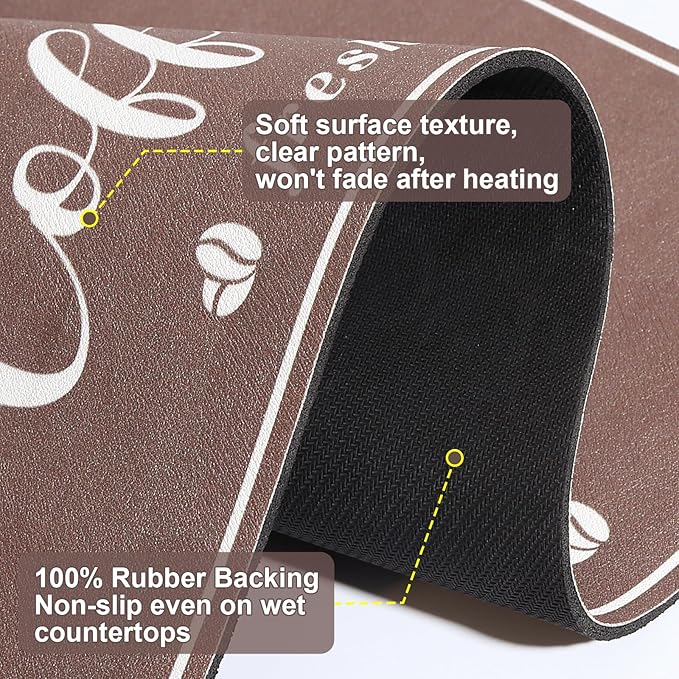 Absorbent Coffee Mat, Fashion Dish Drying Mat for Kitchen Counter Coffee Bar Accessories Espresso Machine Dish Rack 12" x 20" Brown