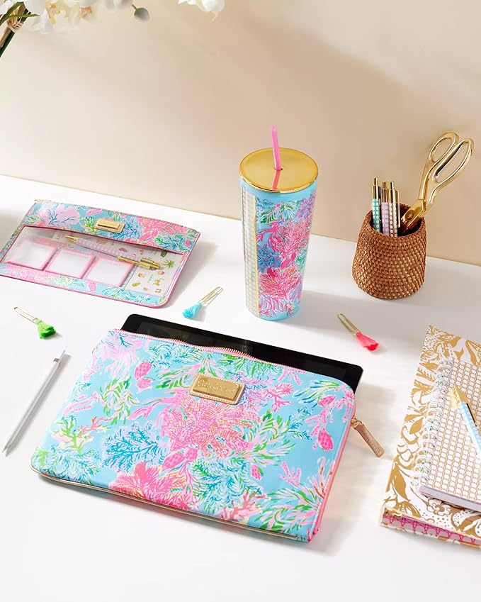 Lilly Pulitzer Double Wall Tumbler with Lid and Reusable Straw, Insulated Travel Cup Holds 24 Ounces, Cay to My heart