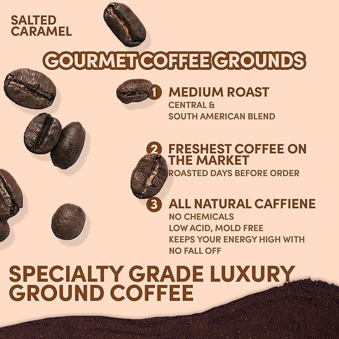 2 lb Caramel Ground Coffee | Caramel Flavored Coffee Medium Roast | Bulk Sweet Smooth Flavored Ground | Specialty Grade | 32 oz