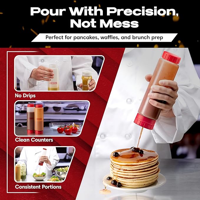 Chef Master Squeeze Bottles for Sauces (16oz) - Inverted, FIFO Refillable Bottle - Condiment Squeeze Bottles for Liquids, Sauces, Batter & Dressing - Made for Restaurants, Diners & Food Trucks - 90290