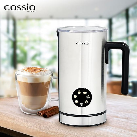 Cassia Electric Milk Frother with 5-in-1 Functions – Hot & Cold Foam, Chocolate & Milk Warmer – 550W, Digital Touch Screen Control, 160ML Frothing & 300ML Heating Capacity, Stainless Steel