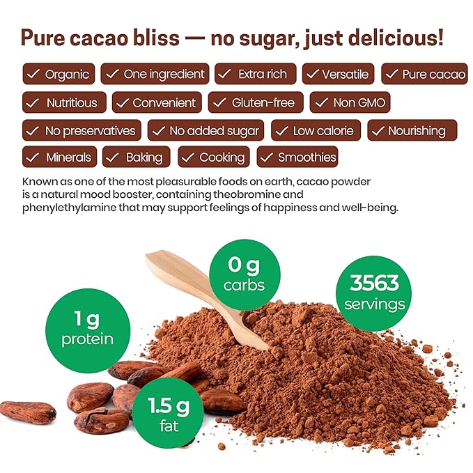 Premium Organic Cacao Powder - 55 lbs - Extra Rich - The Essence of Dark Chocolate - Product of Switzerland - 100% Pure Cold-Pressed, Vegan, Non GMO, Gluten Free, Kosher
