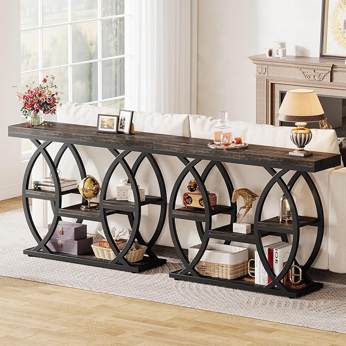 Tribesigns 39.4" Console Table, Industrial 4-Tier Sofa Table Entryway Table with Storage Shelves, Narrow Wood Accent Tables with Metal Frame for Small Spaces, Hallway, Foyer, Black Brown