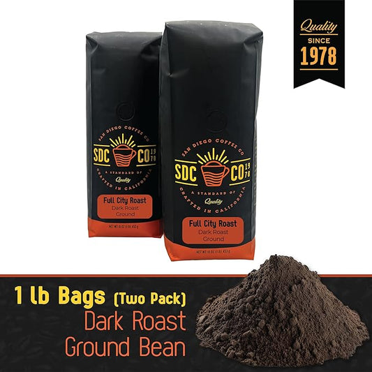 San Diego Coffee Full City Roast, Dark Roast, Ground Coffee, 16-Ounce Bags (Pack of 2) Café molido tostado