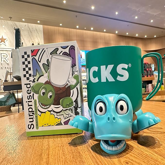 JOD® Turtle Coaster, 3D Printed Funny Tea Coasters with Interactive Expression, Turtle Cup Holder, Liftable Limbs & Expressive Face for Turtles,Tortoise Lover Gag Gifts Home Decor(Blue Pro)