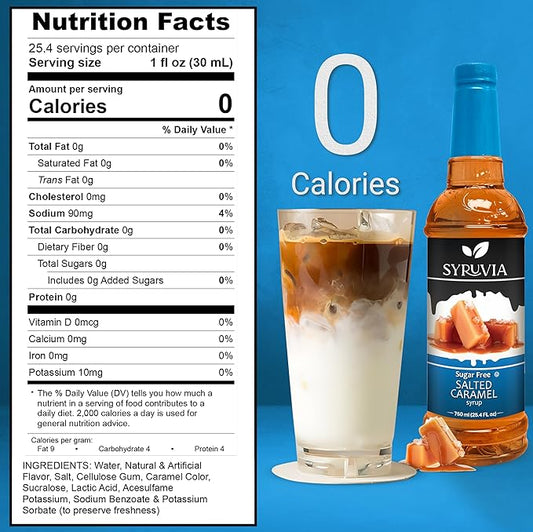 Syruvia Sugar Free Salted Caramel - 25.4 fl oz. Premium Coffee Flavoring Syrup. Perfect for Drinks, Sodas, Shakes, Desserts, and More (3-Pack)