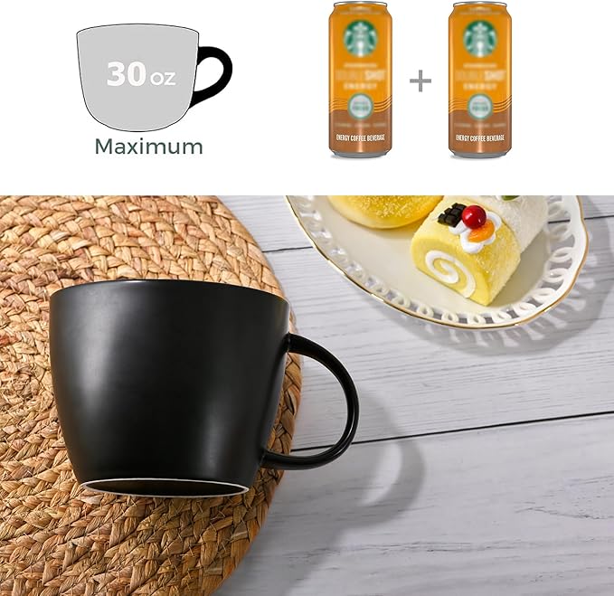 Matte Black Big Coffee Mug 30 oz Ceramic Tea Cup Extra Large Soup Bowl with Handle Microwave Safe, Gifts for Men Women Mom Dad Boyfriend Husband Wife or New Kitchen House Warming Presents