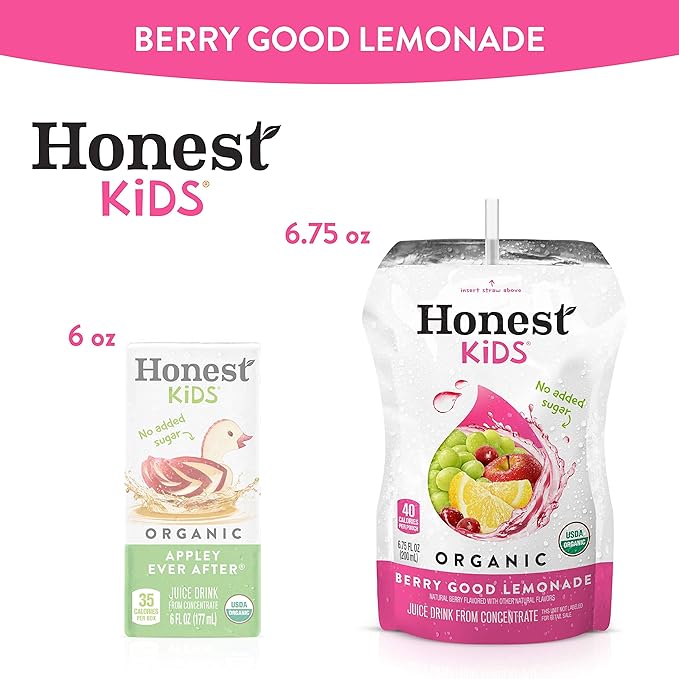 Honest Kids Organic Juice Drink, Berry Berry Good Lemonade, 6.75 Fl Oz Pouches (Pack of 32)