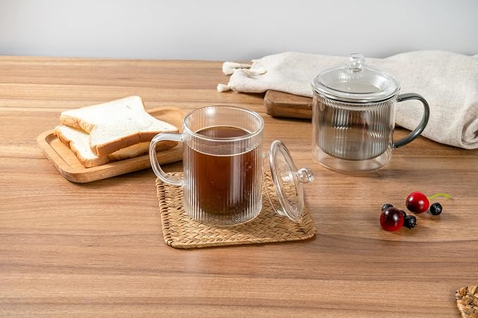 11OZ Double Walled Coffee Mugs Glass with Lid Handles,Cups for Latte,Hot Tea,Cappuccino, Mocha,Cocoa,Hot & Cold Beverages Glasses Heat Resistant Coffee Cups(CLEAR)