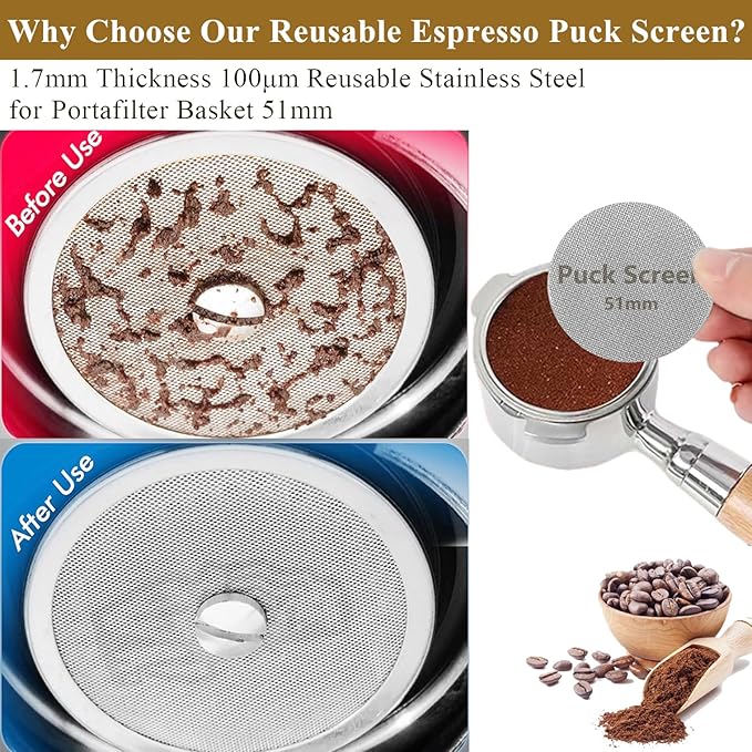WDT Tool Espresso Accessories Kit: 51mm Dosing Funnel Puck Screen, 6 Stainless Steel Needles Espresso Distribution Tool Coffee Distributor | Espresso Tools Fit Espresso Machines of 51mm Portafilters