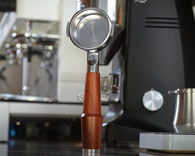 KNODOS 58mm Naked Portafilter Compatible with Breville Dual Boiler, Oracle, Oracle Jet Espresso Machines Rosewood Handle 2 Ears 18-21g Double Shot Filter Basket Included