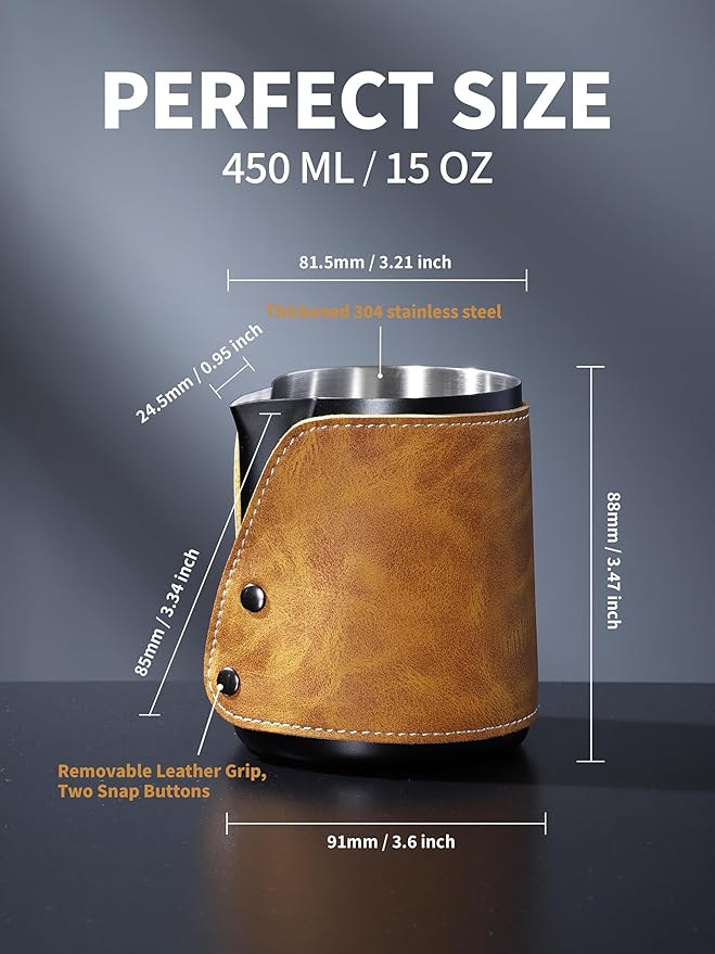 Handleless Milk Frothing Pitcher 450ml/15oz,304 Stainless steel Espresso Steaming Pitcher,milk frother cup,Milk Jug Cup,Latte Art(black)