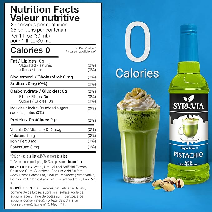 Syruvia Sugar Free Coffee Syrup, Pistachio Flavored Syrup for Drinks and Desserts – 25.4 fl oz, With Pump