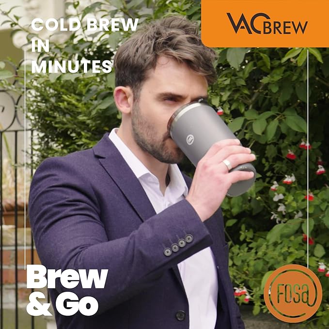 FOSA VacBrew 30oz Stainless Steel Travel Mug – Vacuum-Insulated Tumbler for Hot & Cold Drinks | Brew Directly in Mug with VacBrew System