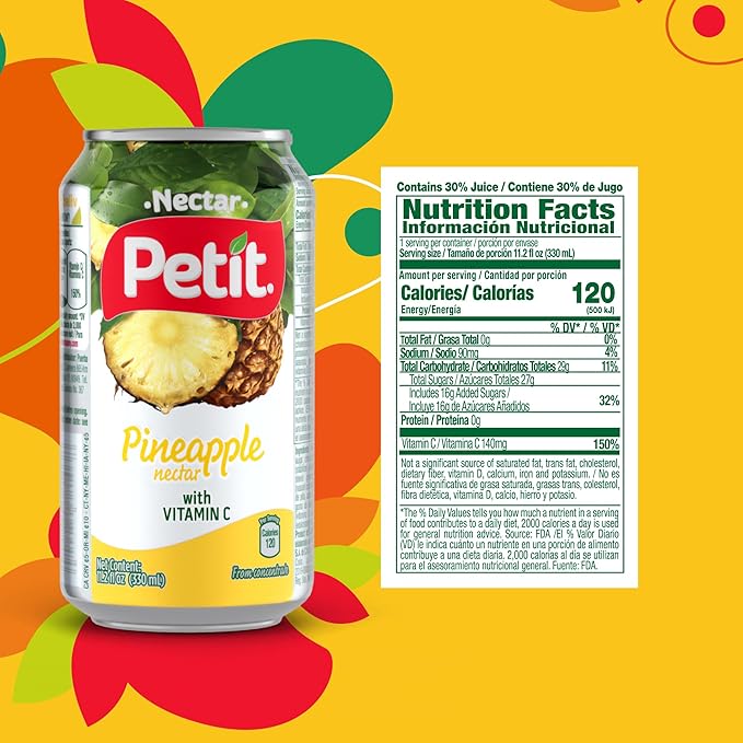 Petit Pineapple Nectar, 330 ml Cans (Pack of 24) – Refreshing Tropical Fruit Juice Beverage