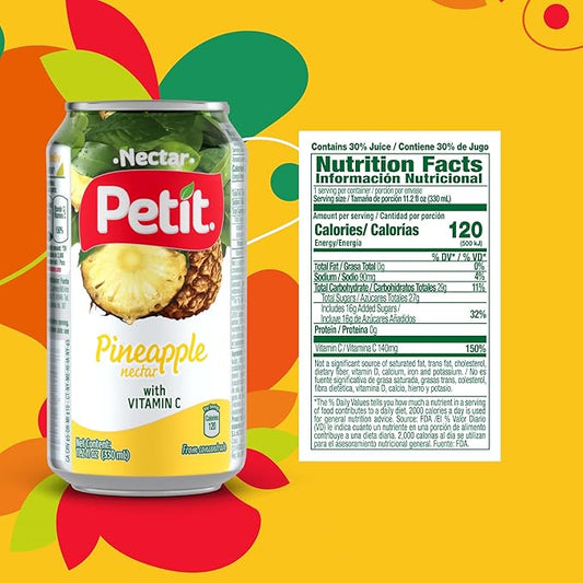 Petit Pineapple Nectar, 330 ml Cans (Pack of 24) – Refreshing Tropical Fruit Juice Beverage
