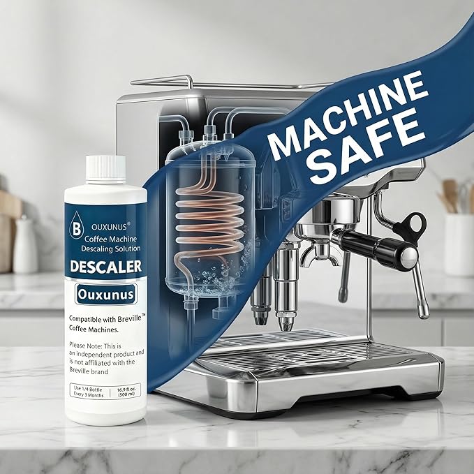 Ouxunus Descaling Solution Compatible with Breville Coffee Machines, 16.9 fl oz Concentrated Liquid with Citric Acid, Eco-Friendly 4 Use Bottle (1)