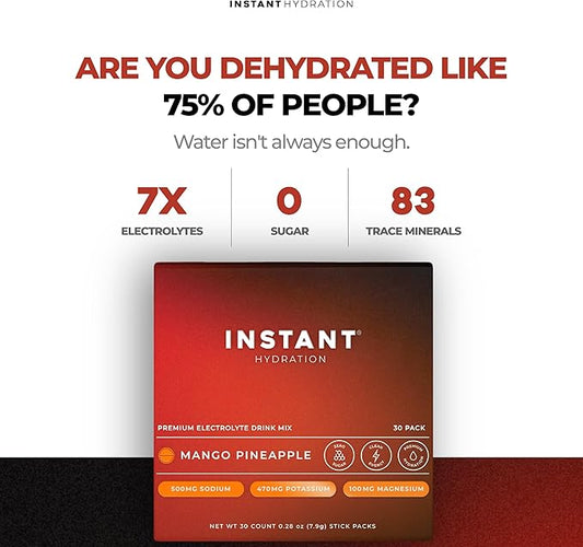 Instant Hydration Electrolytes Powder Packets - Mango Pineapple Drink Mix - Zero Sugar - Keto, Vegan, Gluten-Free, Non-GMO - Boost Recovery, Brain Health, Muscle & Tissue Support- 30 Sticks