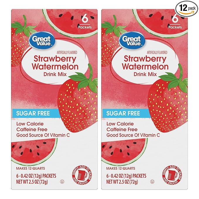 Drink Mix Bundle - 2 Pitcher Size Boxes with 6 Pitcher Packets Per Box - Low Calorie Flavorful Water Powder (2 Container Bundle, Strawberry Watermelon)