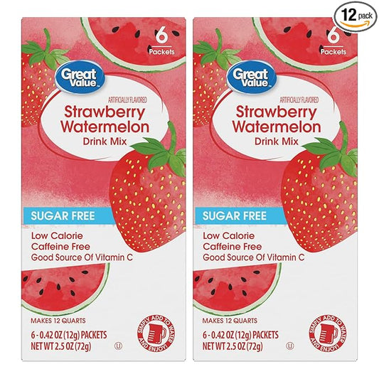 Drink Mix Bundle - 2 Pitcher Size Boxes with 6 Pitcher Packets Per Box - Low Calorie Flavorful Water Powder (2 Container Bundle, Strawberry Watermelon)