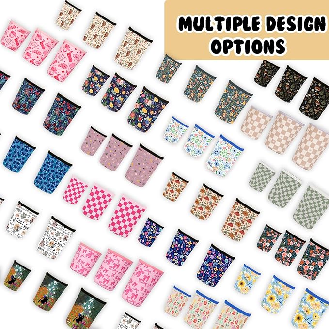 Reusable Insulated Neoprene Iced Coffee Cup Sleeve, Durable Drink Sleeve for Cold Beverages, Beverage Holder for Iced Coffee, Pink Grid