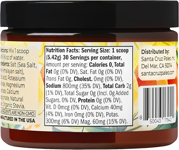 Santa Cruz Paleo Electrolyte Powder, Mango Lemonade, Sugar Free Hydration Drink Mix with Himalayan Pink Salt, Sea Salt, Magnesium Glycinate, Potassium Chloride, Sweetened with Stevia, 30 Servings