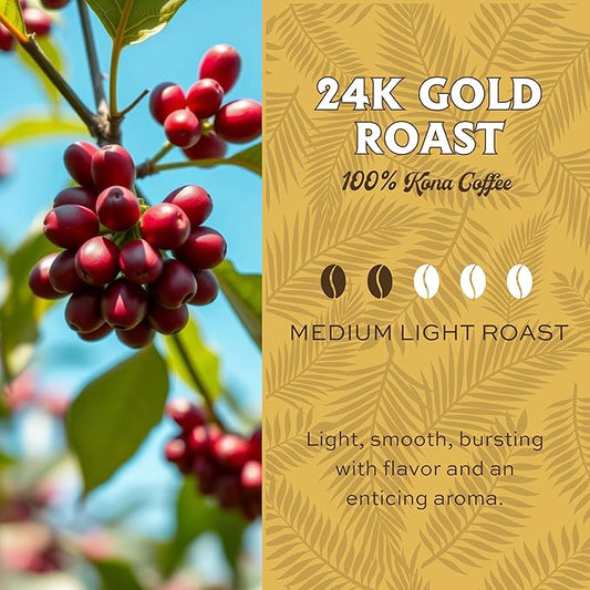 Lion Coffee 24K Gold Roast 100% Kona Ground Coffee, Medium-Light Roast, A Taste of Aloha - 7 Ounce Bag