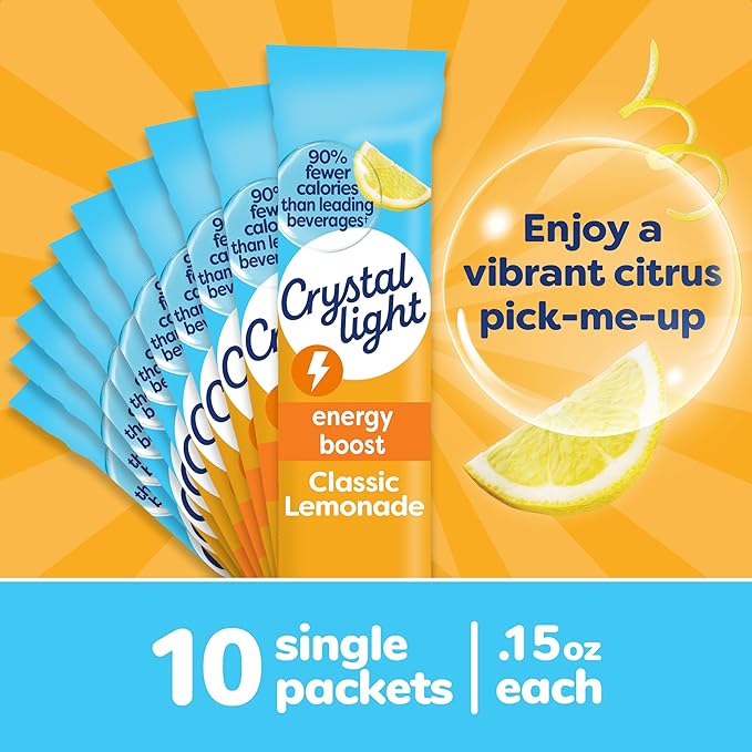 Crystal Light Energy Boost Lemonade Drink Mix, 10 ct On-the-Go Packets
