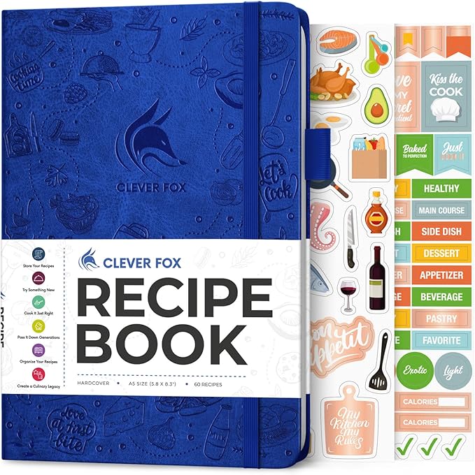 Clever Fox Recipe Book – Blank Family Cookbook – Empty Cooking Journal – Notebook Organizer to Write In Recipes – Medium, A5 (Royal Blue)