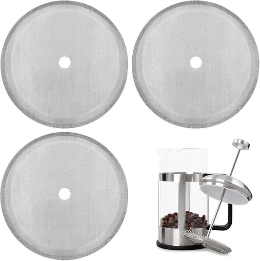 Boao 3 Packs French Press Replacement Cafetiere Filter Mesh Screen Coffee French Press Filters, 4 Inch Stainless Steel Reusable, for 8 Cup/ 34 OZ/ 1000 ml Coffee Tea Makers