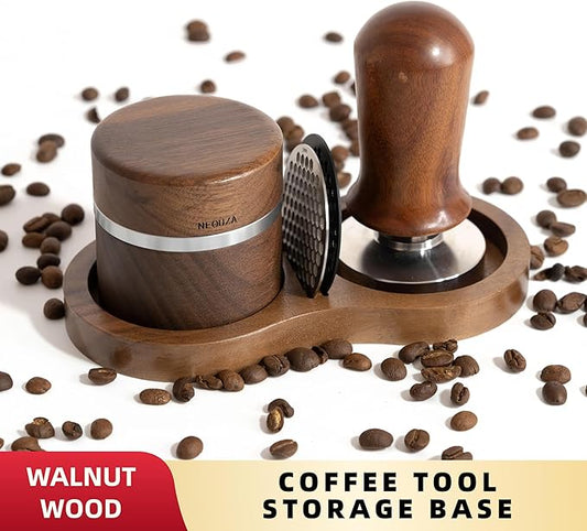 NEOUZA Coffee Tamper Stand Holder for Tamper, Distribution Tool, Puck Screen, Walnut Wood,51mm 53mm 58mm Universal