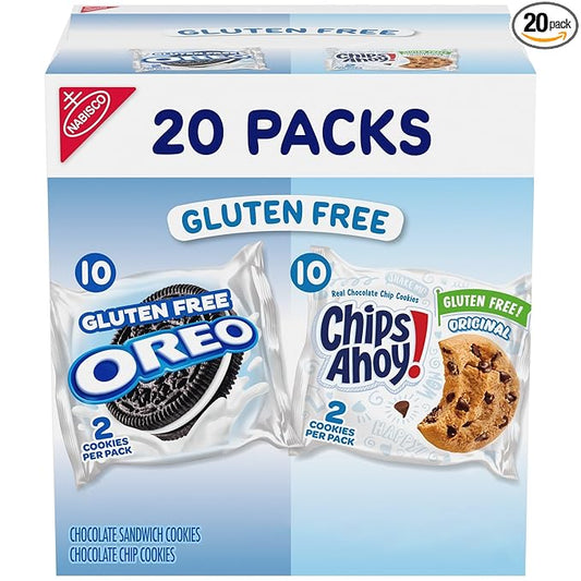 OREO Chocolate Sandwich Cookies & CHIPS AHOY! Chocolate Chip Cookies Gluten Free Cookies Variety Pack, 20 Snack Packs