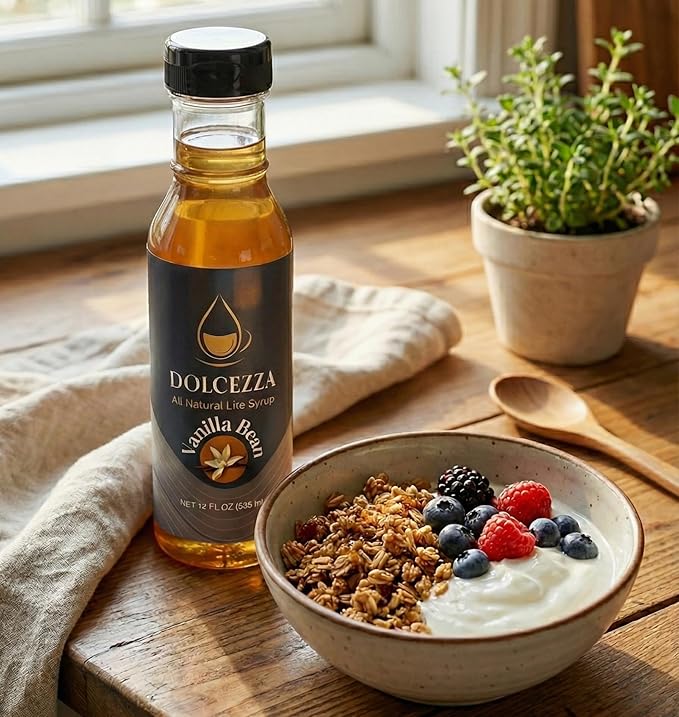 Dolcezza Vanilla Coffee Syrup – Allulose & Monk Fruit, Low Sugar, 45 Servings, 12 fl oz