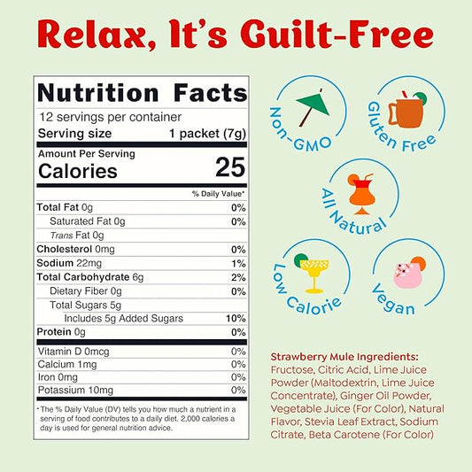 Craftmix Strawberry Mule Cocktail & Mocktail Drink Mixer, Skinny Mixes - Water Flavoring Packets - Made With Real Fruit - Vegan, Low-Carb, Low-Sugar, Non-GMO, Dairy Free, Gluten Free, 12 Pack