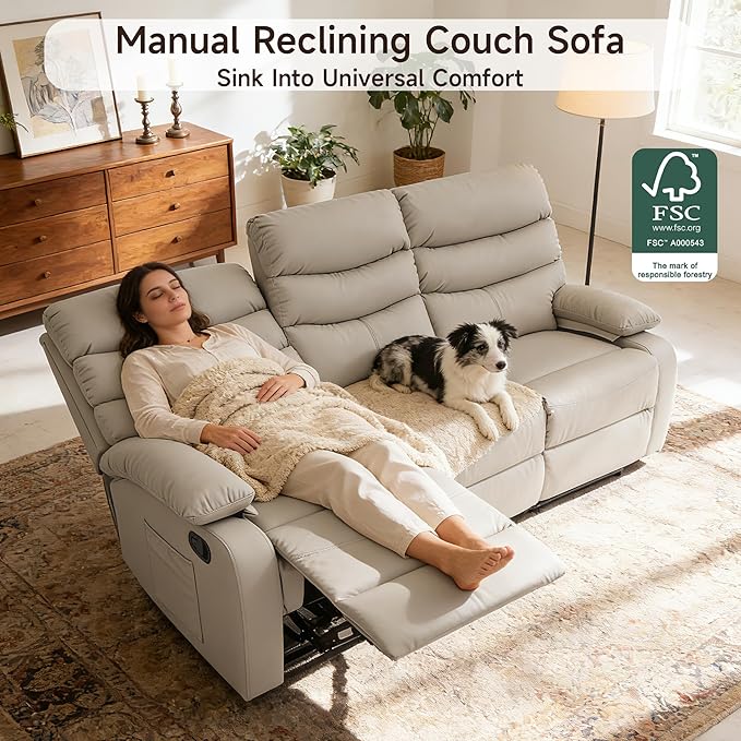 Reclining Couch Sofa Set Leather Recliner Couch Sofa and Loveseat Sets for Living Room, RV, Theater Seating(3 Seat Sofa+Loveseat,Beige)
