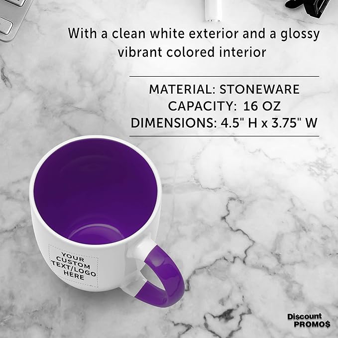 Custom Bistro Style Large Coffee Mugs 16 oz. Set of 10/50/100, Personalized Bulk Pack - Perfect for Coffee, Tea, Espresso, Hot Cocoa, Other Beverages - Purple