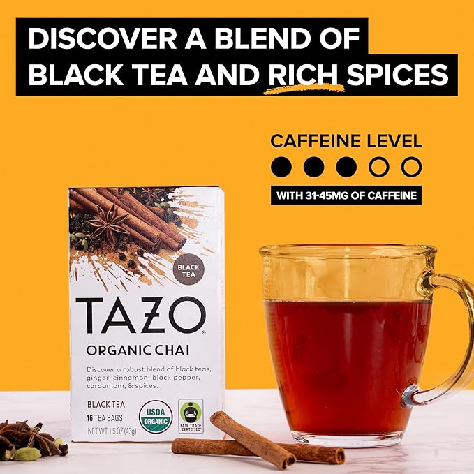 TAZO Tea Bags, Regenerative Organic: Chai Black Tea, Awake English Breakfast Black Tea, & Earl Grey Tea 16 CT (1ea) (Variety Pack)