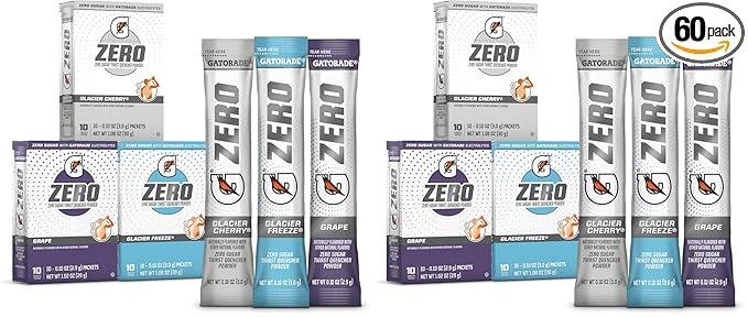 Gatorade G Zero Sports Drink Mix Powder Packets,3 Flavor Frost Variety Pack,Electrolyte Powder Drink Mix for Hydration,Zero Sugar,Total Packets,(Pack of 60)