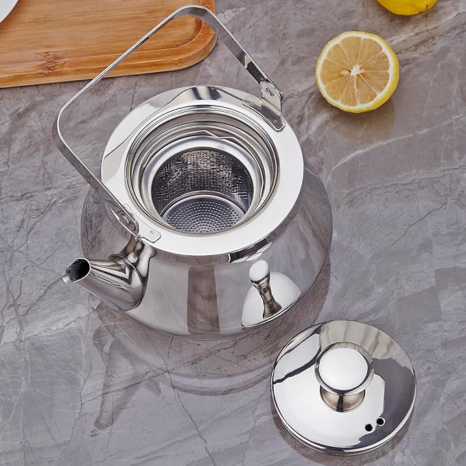 SANQIAHOME 1.6 Quart stainless steel teapot with Infuser A modern, minimalist style