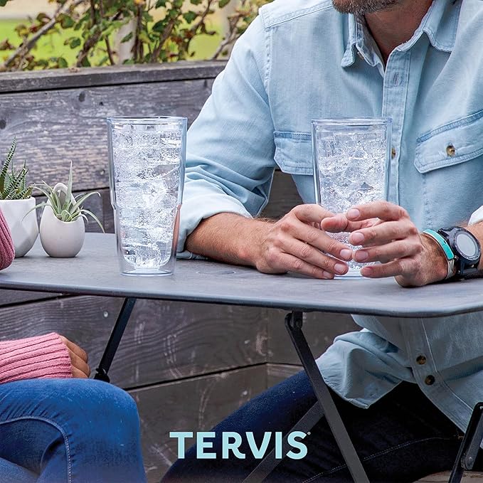 Tervis Clear & Colorful Tabletop Made in USA Double Walled Insulated Tumbler Travel Cup Keeps Drinks Cold & Hot, 24oz - 2pk, Clear