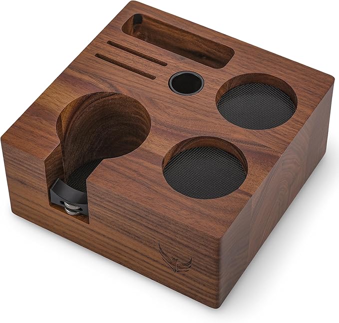 Walnut Espresso Tamping Station 54mm for Breville Machines Espresso Accessories Organizer Tamper Distributor Portafilter Holder and Multi Accessory Storage