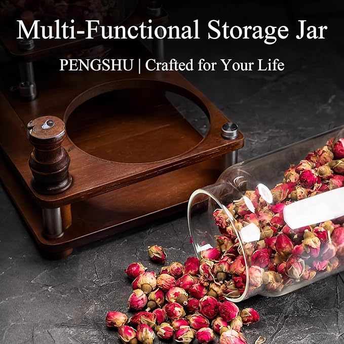 Glass Jars with Airtight Wood Lids - 34 OZ Kitchen Pantry Storage Containers, Decorative Canister for Fusilli, Spaghetti, Pasta, Sugar, Coffee Beans, Cereal, Oats, Candy, Cookie, Tea, Nuts, Set of 2